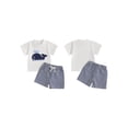 thumbnail image 2 of Baby Toddler Boy Shorts Set 6 12 18 24 Months 2T 3T Whale/Dinosaur/Turtle Short Sleeve T-shirts Striped Elastic Waist Shorts 2 Piece Summer Outfit, 2 of 9