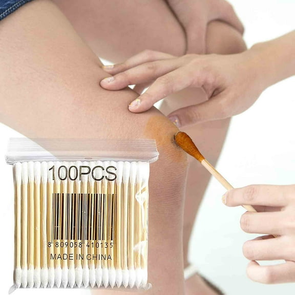 Snmubt 100 Soft Bag Wood Stick Double Swab Sanitary Swab (White)