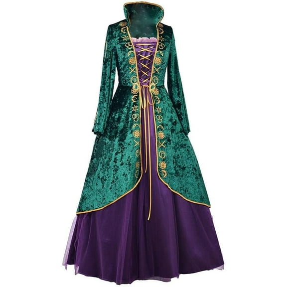 Medieval Green Velvet Dress Witch Dress Robes Outfit Adult for Women Plus Size
