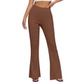 thumbnail image 4 of HongQid Women's High Waist Flare Pants – Yoga Casual Stretch Bell Bottom Trousers, Slim Fit Retro 70s Style Pants for All Seasons,Coffee 2XL, 4 of 9