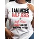 thumbnail image 2 of Faith-Inspired 'I AM MIXED HALF JESUS, Half Peter' Graphic Tee - Casual Crew Neck Short Sleeve T-Shirt for Women, Breathable Polyester, Machine Washable, 2 of 7