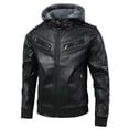 thumbnail image 5 of WIZUTIZ Men's Leather Jacket Solid Color Motorcycle Vintage Zipper Pocket Long Sleeve Hoodless PU Coat for Winter Casual Daily Outdoor Mens Fashion, 5 of 9