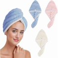 thumbnail image 1 of wonima11 Microfiber Hair Towel Wrap, 3Pack Thickened Drying Hair Wraps Towels with Button. Super Absorbent Drying Hair Towel Wrap for Curly Hair, Anti Frizz Towel for Women. (Blue+Off White+Pink), 1 of 1