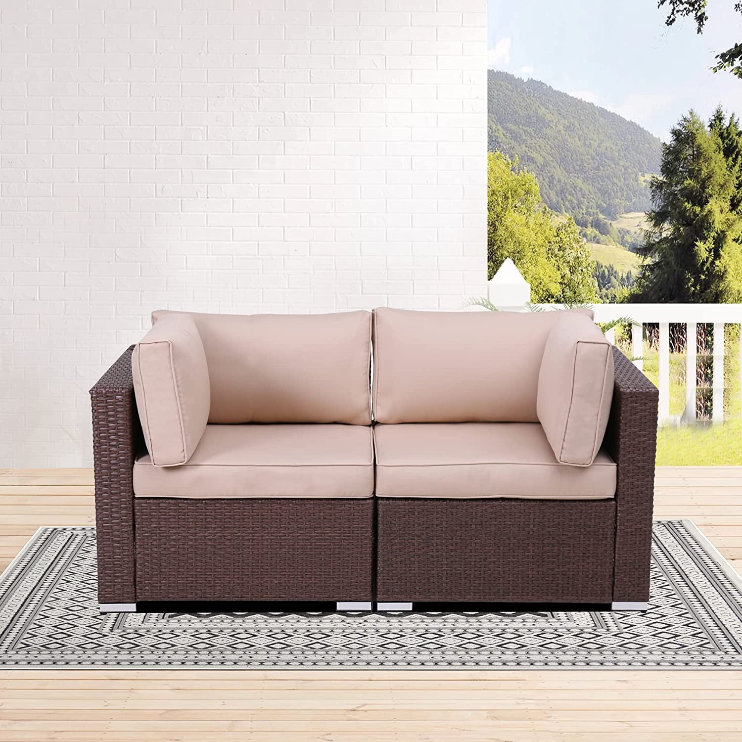 Royalcraft Outdoor Loveseat Patio Furniture Corner Sofa,2 Piece Wicker