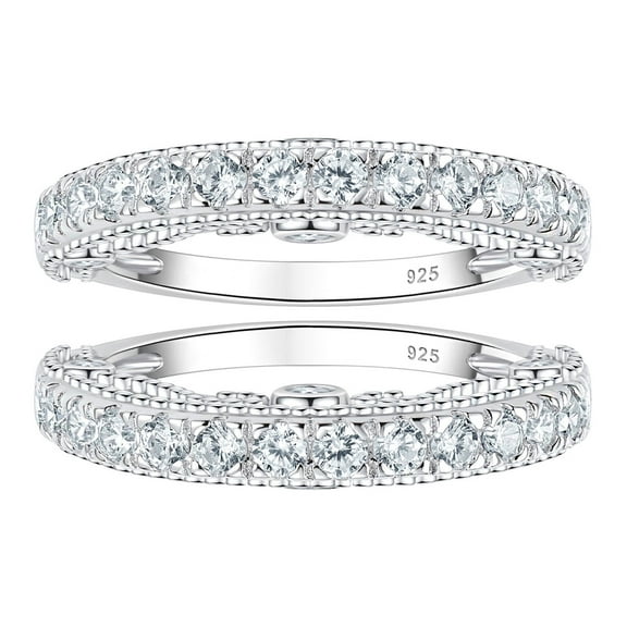 Wuziwen 2pcs Sterling Silver Rings Wedding Bands for Women Promise Stackable Cubic Zirconia Ring Size 7