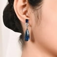 thumbnail image 3 of Ratnavali Jewels Silver Plated Cubic Zirconia Dangle Drop Blue Long Pear Stone Earrings For Women Statement Jewelry Wedding Brides, 3 of 3