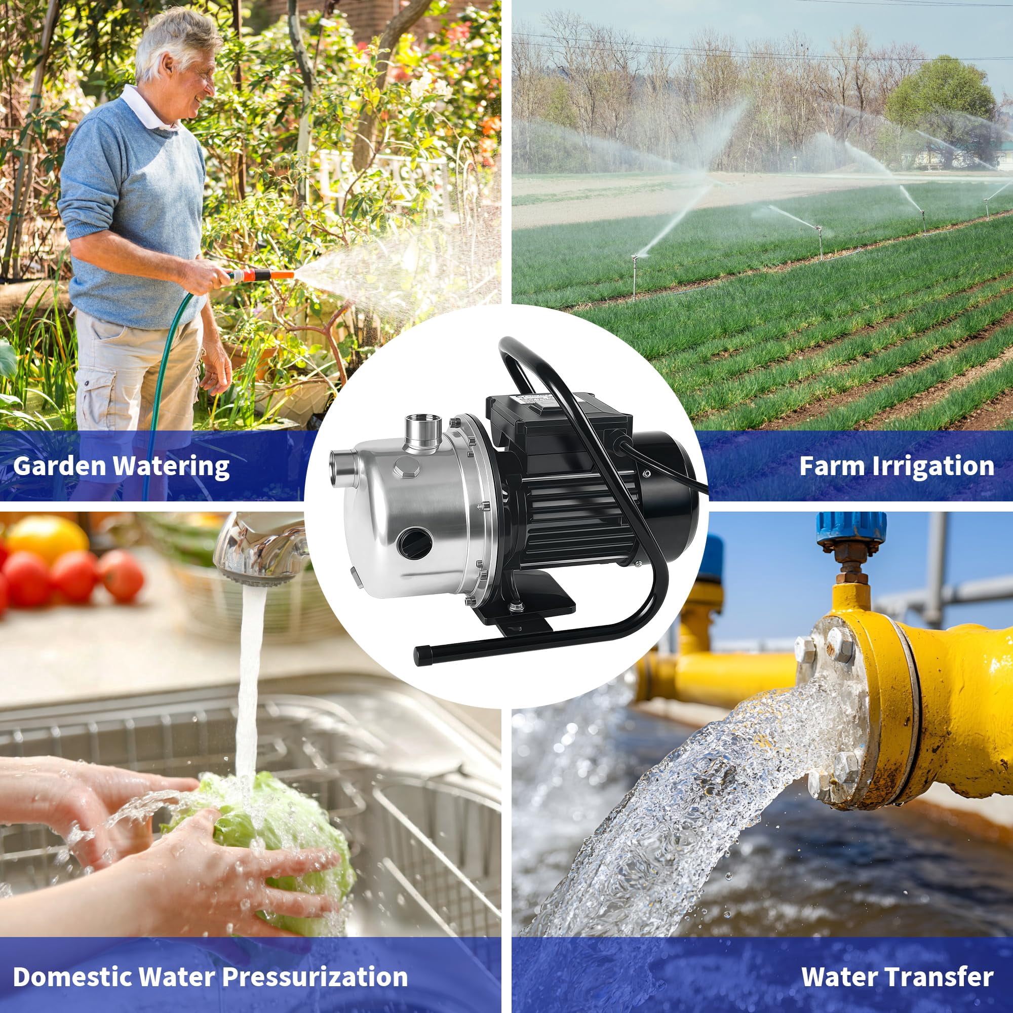 LANCHEZ 1.2 HP Stainless Steel Shallow Well Pump 115V 2100 GPH Water Booster Jet Pump