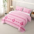 thumbnail image 3 of Castle Fairy Bohemian Aztec Border Bed Spread Queen 3pcs,Tribal Diamond Strip Queen Coverlet Set,Hot Pink Pastel Pink,1 Quilt and 2 Pillowcases, 3 of 7