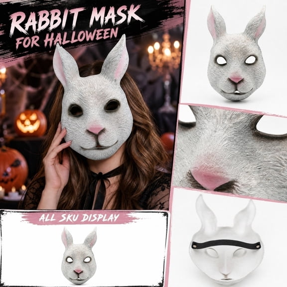 White Masquerade Mask Bunny Head 12 X 7 Inch Halloween Accessory for Halloween Party Favors 1 Pack