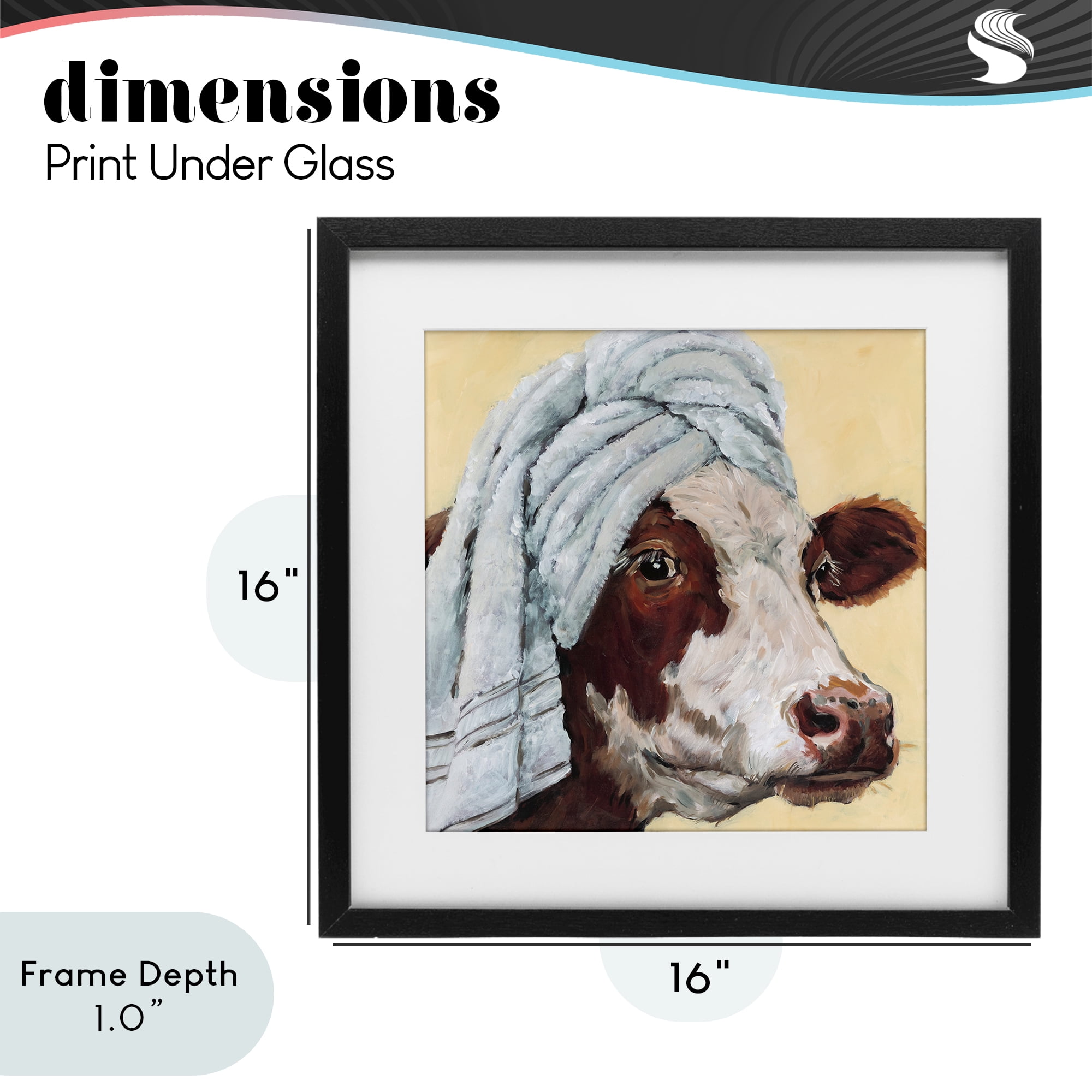 Stupell Industries Cow Spa with Towel Black Framed Print Under Glass, design by Studio Bautista