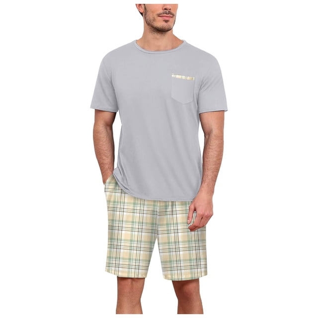 GYUJNB Ensemble de Pyjama pour Hommes à Manches Courtes, Pyjama pour Hommes Doux et Confortable, Ensemble de Vêtements de Nuit pour Hommes avec Poches