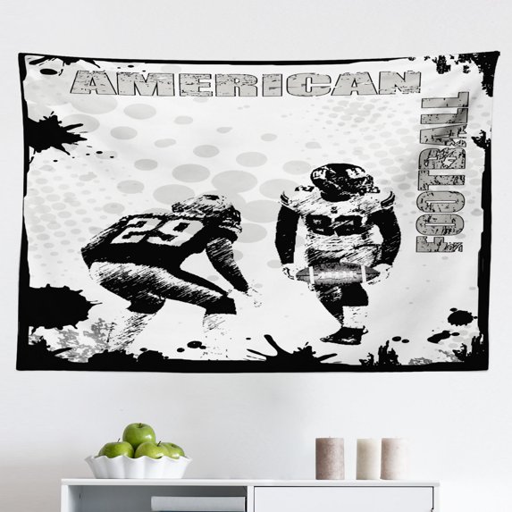 Sports Tapestry, Diamond Shape Rugby Ball Sketch with Colorful Doodles Professional Equipment League, Fabric Wall Hanging Decor for Bedroom Living Room Dorm, 2 Sizes, Multicolor, by Ambesonne
