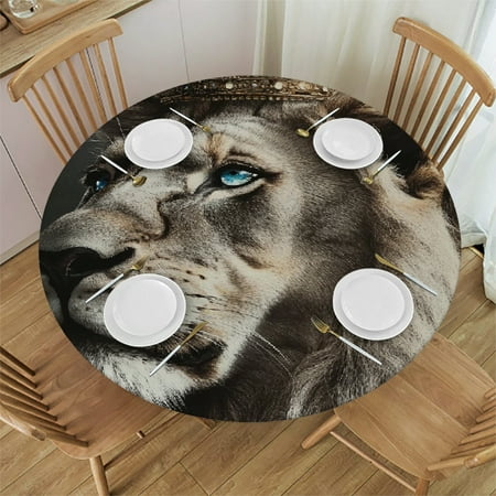 

PALNKART Lion Crown Regal Round Stain-Resistant Tablecloth Waterproof 46 -50