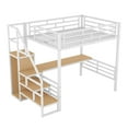 thumbnail image 5 of Harper & Bright Designs Metal Full Size Loft Bed with Desk and Small Wardrobe, Full Stairway Loft Bed Frame with Shelves and Storage stairs can be installed left and right, White, 5 of 12
