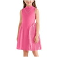 thumbnail image 2 of Kids Girls Sleeveless Turtleneck Dress - Summer Party Dress for Kids with Necklace, A-Line Pleated Fit and Flare Hot Pink 2T-8 Years,Size 7-8 T, 2 of 8