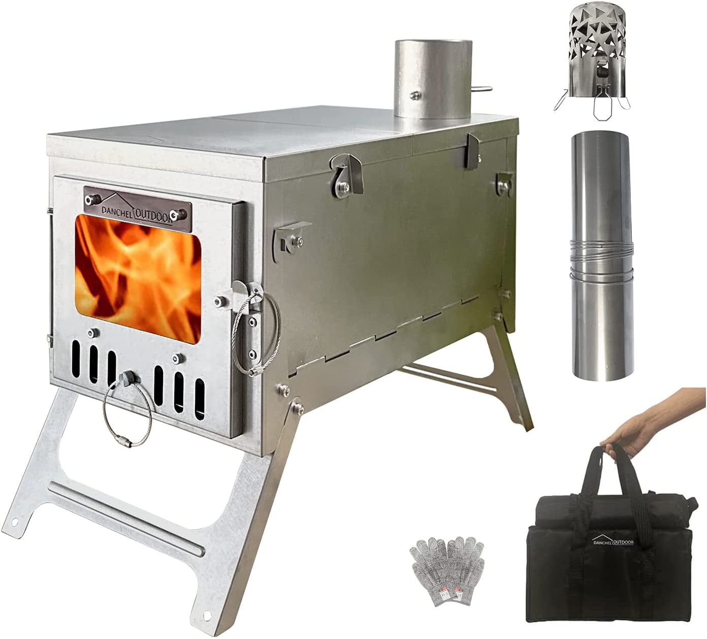 DANCHEL OUTDOOR T6 100 Titanium with Chimney Pipe, 4.4 lbs Ultralight