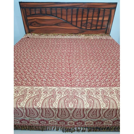 Tugana Craft Woolen Bedcover / Bedspread / Bedsheet – Reversible Jamawar Paisley Design Blanket & Bedding