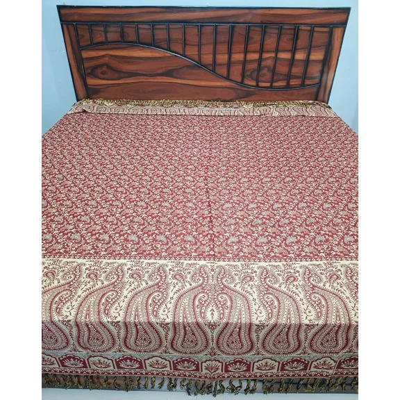 Tugana Craft Woolen Bedcover / Bedspread / Bedsheet ā Reversible Jamawar Paisley Design Blanket & Bedding
