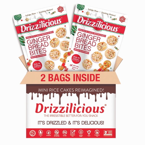 Drizzilicious Mini Rice Cakes, Gingerbread Christmas Candy Rice Cake Gluten Free Snacks, Rice Crisps 2-Pack