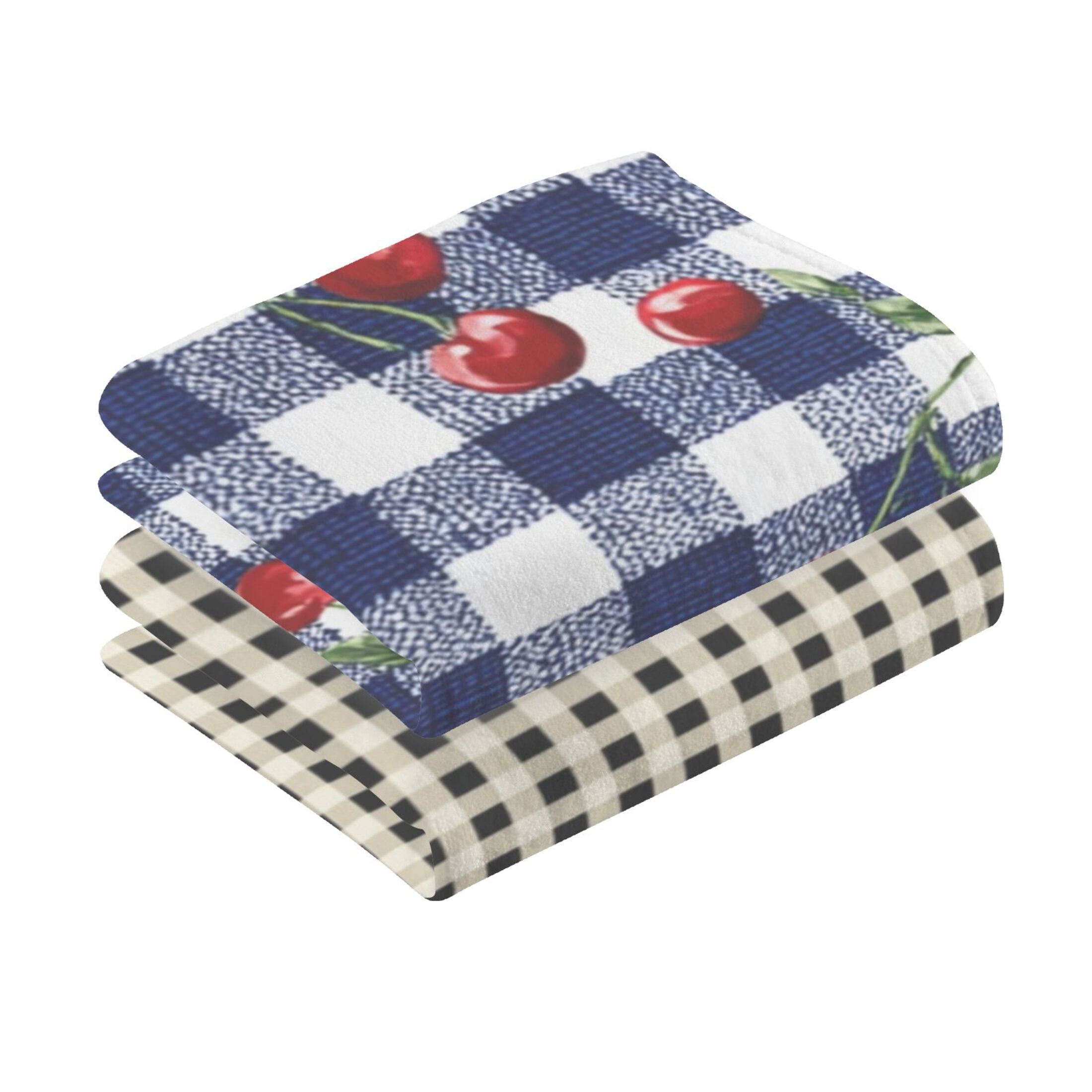 2-Pack Soft 100% Cotton & Highly Absorbent Bath Towel 2 Defferent Pattern Designs Cherry Checkered Tiny Black White Checkered Squares