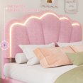thumbnail image 2 of Two-Pieces Full Size Upholstered Flower-Shape, Bedroom Bed Sets with Elegant Flowers Headboard and LED Light Strip, Sherpa Fabric Platform Bed with Storage Ottoman, Pink, 2 of 9
