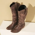 thumbnail image 4 of Mostsola Studded Cowboy Boots for Women Retro Slouchy Western Mid Calf Boots Suede Heel Boots, 4 of 9