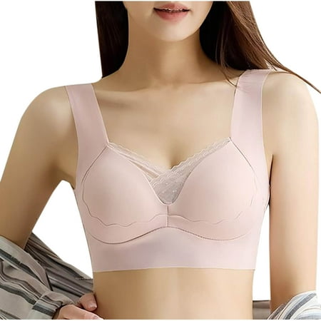 Ousvtion Saving Womens Wireless Bras Supportive Tshirt Bra V Mesh Comfortable Bralette No Underwire Seamless Underwear Push Up Everyday Bralettes Deals Pink Large