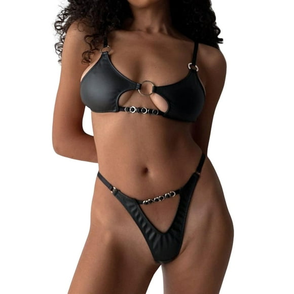 TJAZFJPA Women's Exotic Lingerie Bodystockings Women's Fashionable and Sexy Upper Support with Small Chest and Large Steel Ring Gathered with Chest Pad Underwear Three Point Split Style Fun Set