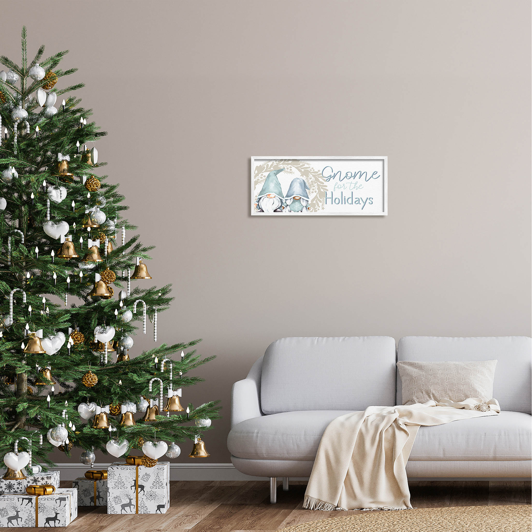 Stupell Industries Gnome For The Holidays Phrase Graphic Art White Framed Art Print Wall Art, Design by Kim Allen