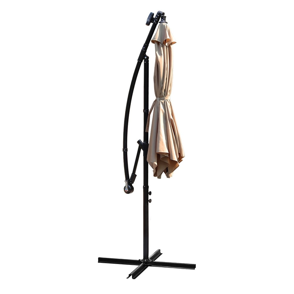 Abble 10ft Outdoor Hanging Offset Cantilever Solar LED Umbrella with Crank - Tan