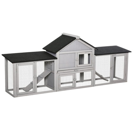 UPC: 0842525170383 | PawHut Wooden Rabbit Playpen with Lockable Doors Roof 83 L x 18 W x 33 H