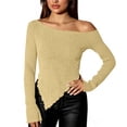thumbnail image 4 of Ashirexll Womens Long Sleeve T Shirts Winter Tops for Women Off Shoulder Slim Pullover with Slanted Collar Irregular Hem, 4 of 7