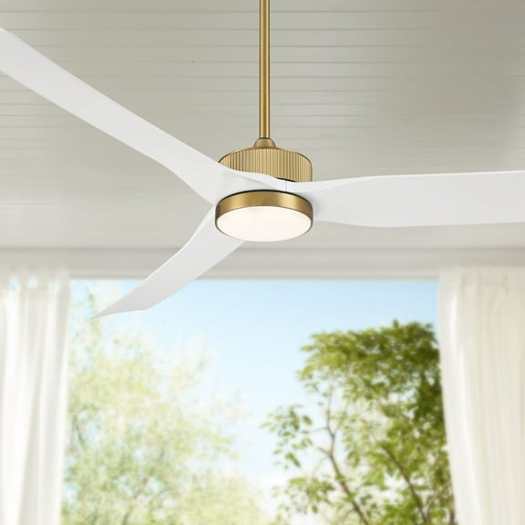 Casa Vieja 60" Montage Modern Indoor Outdoor Ceiling Fan 3 Blade LED Light Remote Control Soft Brass Finish Bedroom Damp Rated