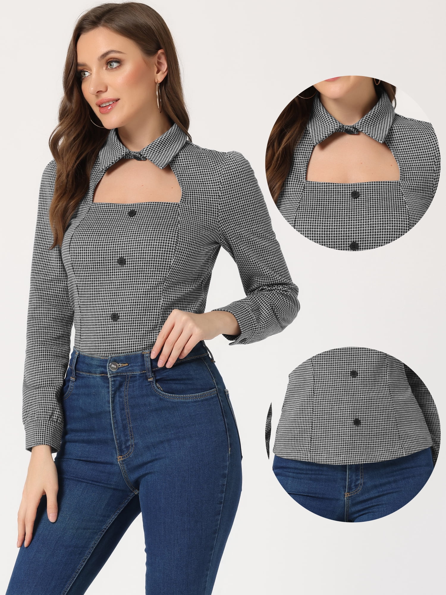 DARING DIVA Puff Long Sleeve Elegant Blouse Top M White Black