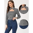 thumbnail image 2 of Blusa informal elegante de manga larga con cuello de gargantilla y estampado de pata de gallo para mujer Blanco M, 2 of 6