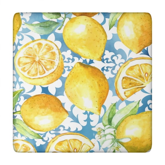 Lemon Pattern Tablecloth Bright Yellow Fruit Print with Floral Summer Touch for Modern Kitchen
