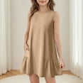 thumbnail image 3 of Efsteb Summer Dress for Girls Round Neck Casual Sleeveless Dress with Pocket Fashion Solid Loose Beach Dresses (Khaki,7-8 Years), 3 of 8