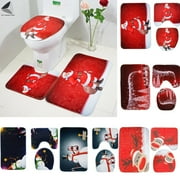 PULLIMORE 3 Pcs/Set Christmas Non-Slip Bathroom Set Xmas Style Toilet Lid Cover Bath Rugs and Mat Festivals Christmas New Year Decorations