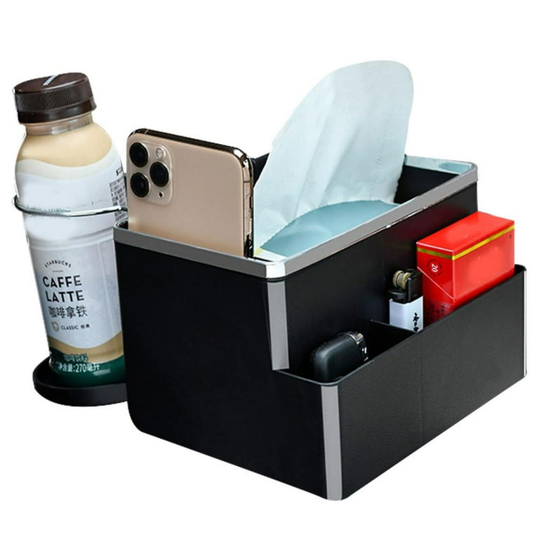 Tohuu Multifunctional Car Tissue Box Universal Tissue Boxes with 2 Folding Cup  Holders Tissue Box With Cup Holder Design for Cars 8.5x6.9x4.5 Inch  kindness 