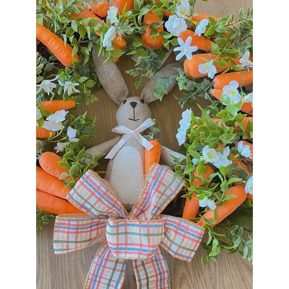 24" Easter Carrot Wreath with Bunny Decoration
