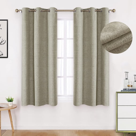 NANWEI Lino Cortinas Blackout con Aislamiento Térmico, 100% Blackout y Ojal Superior Cortina para Recámara y Ventana de Sala, Capa Trasera de Revestimiento Gris, 2 Paneles, 106.6