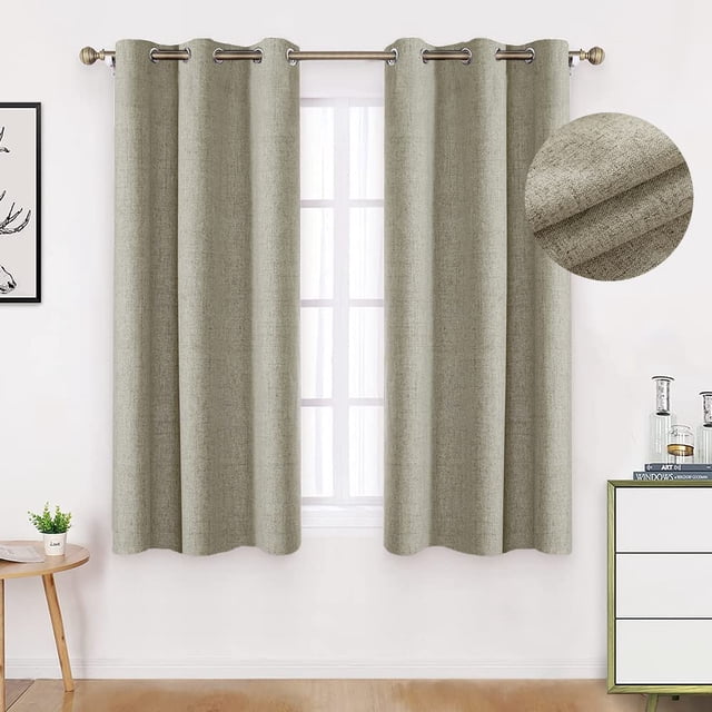 NANWEI Lino Cortinas Blackout con Aislamiento Térmico, 100% Blackout y Ojal Superior Cortina para Recámara y Ventana de Sala, Capa Trasera de Revestimiento Gris, 2 Paneles, 106.6