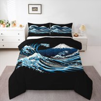 Castle Fairy Ocean Waves Full Size Comforter Sets Female Men,Mount Fuji Bedding Sets