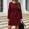 thumbnail image 2 of XFLWAM Woman's Long Sleeve Crew Neck Ribbed Knit High Waist Sweater Dress with Pockets Red L, 2 of 4