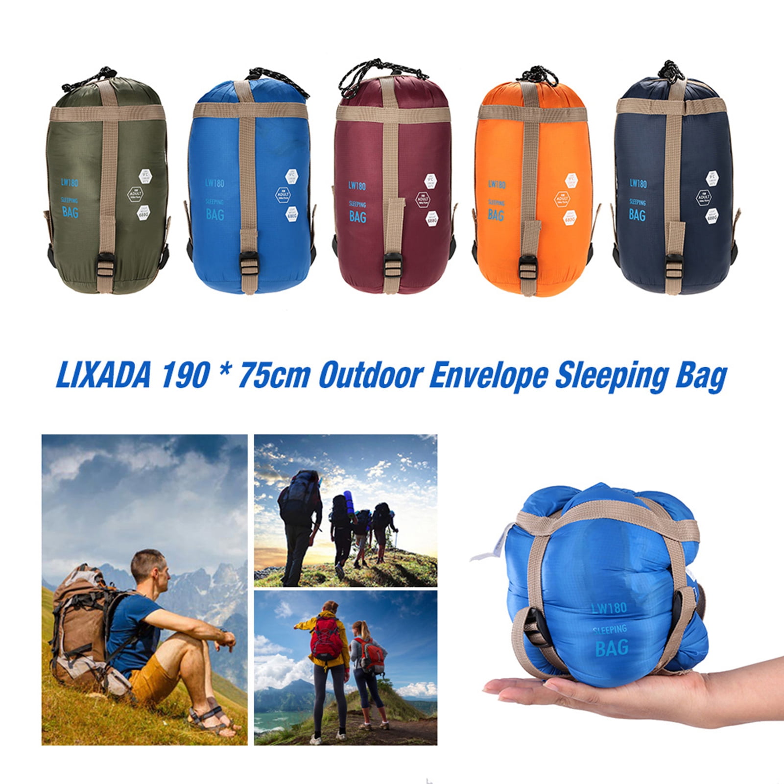 traveli Lixada 190 x 75cm Ultra Lightweight Envelope Sleeping Bag for Camping Hiking Travel Breathable Soft Fabric Double Sided Zipper Compact Portable with Compression Sack Blue Navy