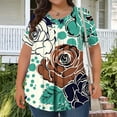 thumbnail image 2 of Uaswgudfs Plus Size Women's Short Sleeve Blouse with Relaxed Fit & Floral V-Neck for Casual SummerGreenXL, 2 of 5