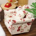 thumbnail image 3 of Dollhouse Couch with Pillow 1 12 Scale Miniature Sofa Arm Chair Living Room Furniture Wooden Fabric Frame Single Reading Chair Artificial House Room Scene Decoration (White Floral), 3 of 6