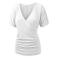 thumbnail image 6 of TKLPEHG Womens Tops Short Sleeve Lightweight Short Sleeve T Shirts Summer Solid Color Loose Going Out Tops Casual V Neck Pleated Tshirt Blouses(White,L), 6 of 6