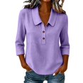 thumbnail image 3 of Summer Sales Womens Summer Tops Loose‑Fit Cotton‑Linen 3/4 Sleeve Lightweight Casual Blouse Oversized Tshirts for Women Under 12$, 3 of 6