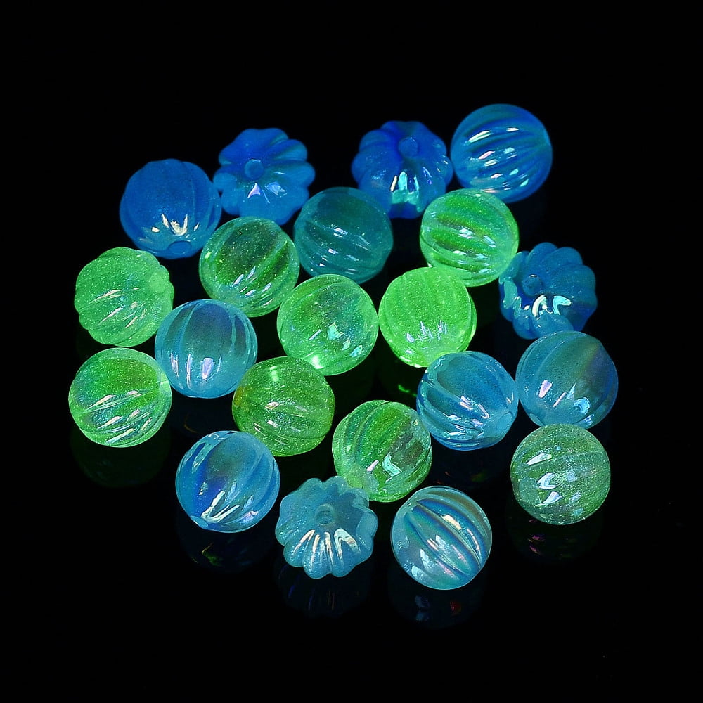 UV Plating Transparent Acrylic Beads Iridescent Luminous Beads Glow in the Dark Pumpkin Mixed Color 11mm Hole: 1.8mm